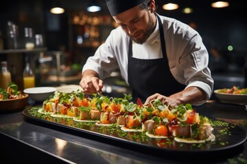 Wall Mural - Trying out exotic cuisine at a celebrity chefs restaurant - stock photo concepts