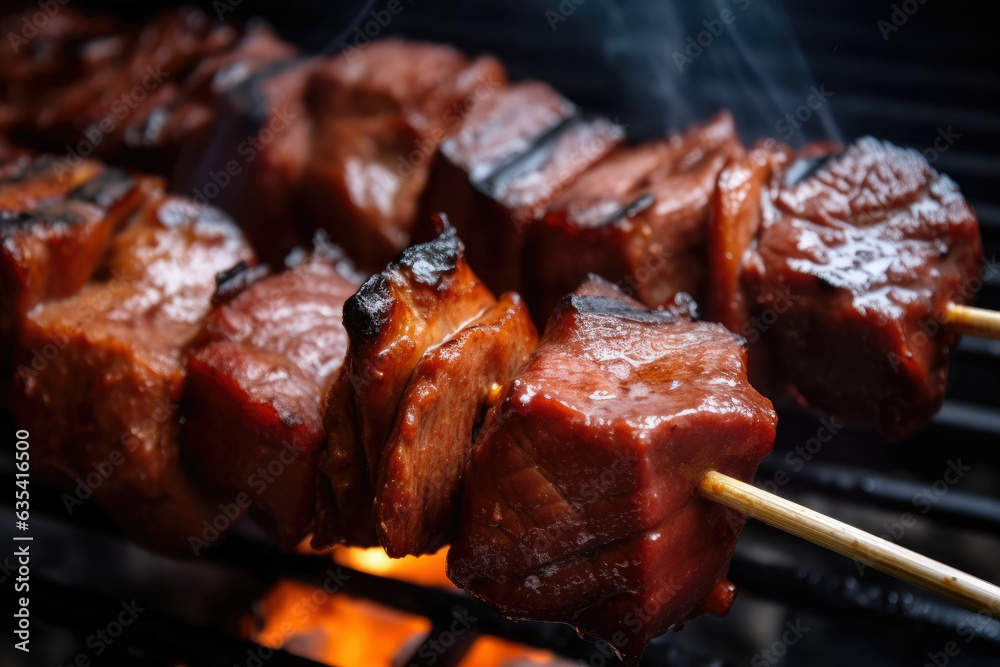 Kebeba Tasty Middle Eastern kebab meat skewers with charred edges, showcasing ...