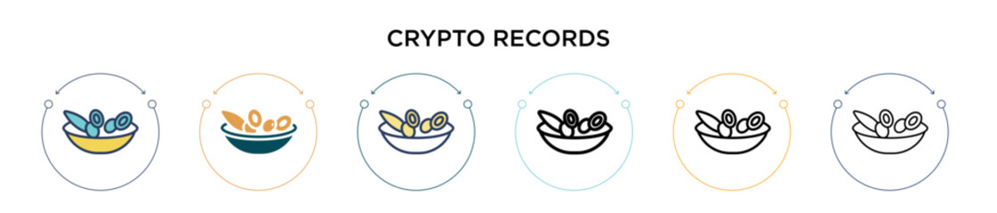 Wall Mural - Crypto records icon in filled, thin line, outline and stroke style. Vector illustration of two colored and black crypto records vector icons designs can be used for mobile, ui, web