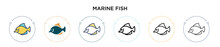 Marine Fish Icon In Filled, Thin Line, Outline And Stroke Style. Vector Illustration Of Two Colored And Black Marine Fish Vector Icons Designs Can Be Used For Mobile, Ui, Web