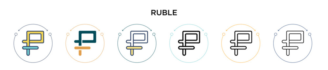 Poster - ruble icon in filled, thin line, outline and stroke style. vector illustration of two colored and bl