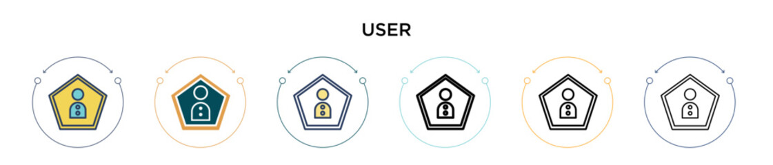 Wall Mural - User icon in filled, thin line, outline and stroke style. Vector illustration of two colored and black user vector icons designs can be used for mobile, ui, web