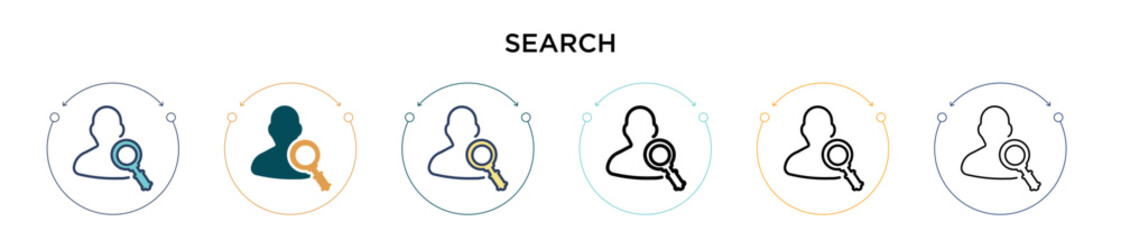 Poster - Search icon in filled, thin line, outline and stroke style. Vector illustration of two colored and black search vector icons designs can be used for mobile, ui, web