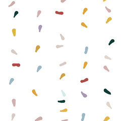Poster - Vector organic seamless abstract background, party confetti pattern. Colorful pastel colored mosaic of simple shapes on white background.