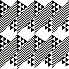 Fototapete - Modern abstract geometric contemporary vector seamless diagonal pattern with simple elements and shapes. Graphic black and white minimalist background.
