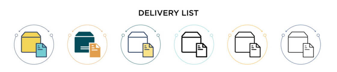 Poster - Delivery list icon in filled, thin line, outline and stroke style. Vector illustration of two colored and black delivery list vector icons designs can be used for mobile, ui, web