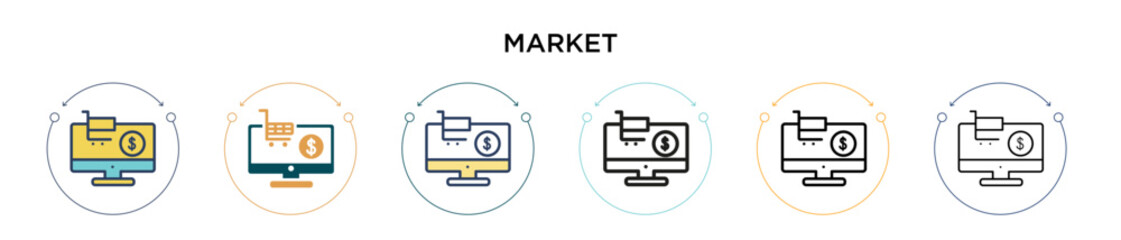 Poster - Market icon in filled, thin line, outline and stroke style. Vector illustration of two colored and black market vector icons designs can be used for mobile, ui, web