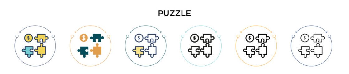 Poster - Puzzle icon in filled, thin line, outline and stroke style. Vector illustration of two colored and black puzzle vector icons designs can be used for mobile, ui, web