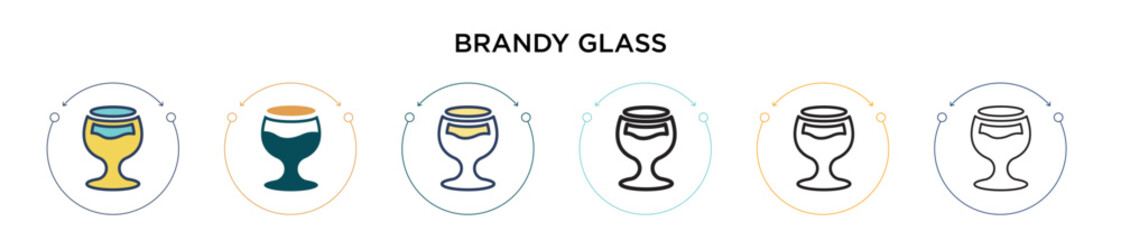 Brandy glass icon in filled, thin line, outline and stroke style. Vector illustration of two colored and black brandy glass vector icons designs can be used for mobile, ui, web