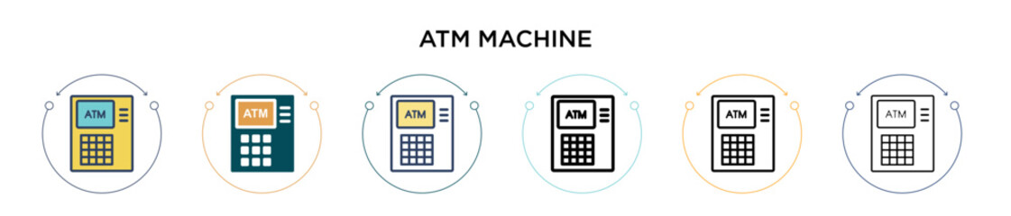 Poster - atm machine icon in filled, thin line, outline and stroke style. vector illustration of two colored 