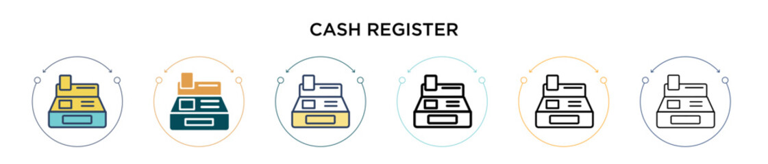 Poster - cash register icon in filled, thin line, outline and stroke style. vector illustration of two colore