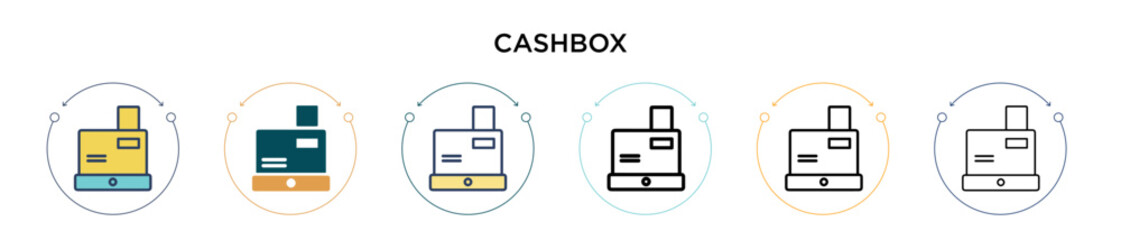 Poster - cashbox icon in filled, thin line, outline and stroke style. vector illustration of two colored and 
