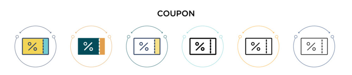 Poster - coupon icon in filled, thin line, outline and stroke style. vector illustration of two colored and b