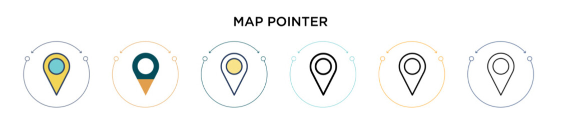 Poster - map pointer icon in filled, thin line, outline and stroke style. vector illustration of two colored 