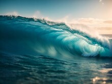 Photoreal Ocean Wave Background For Web Banner Or Backdrop.  AI Generative.