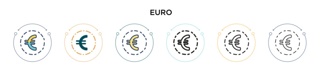Poster - euro icon in filled, thin line, outline and stroke style. vector illustration of two colored and bla