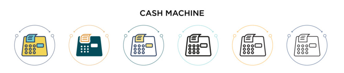 Poster - cash machine icon in filled, thin line, outline and stroke style. vector illustration of two colored