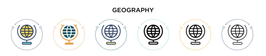 Poster - Geography icon in filled, thin line, outline and stroke style. Vector illustration of two colored and black geography vector icons designs can be used for mobile, ui, web