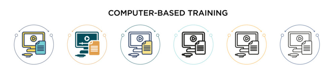 Wall Mural - Computer-based training icon in filled, thin line, outline and stroke style. Vector illustration of two colored and black computer-based training vector icons designs can be used for mobile, ui, web