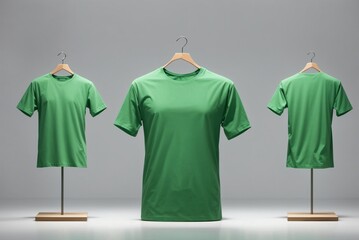 Wall Mural - 3D rendering with green  T-shirt template (front) mockup isolated on white background, Fashion mockup concept.;