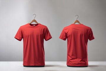 3D rendering with red T-shirt template (front) mockup isolated on white background, Fashion mockup concept.