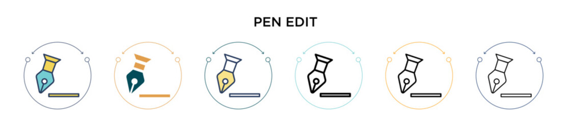 Poster - Pen edit icon in filled, thin line, outline and stroke style. Vector illustration of two colored and black pen edit vector icons designs can be used for mobile, ui, web