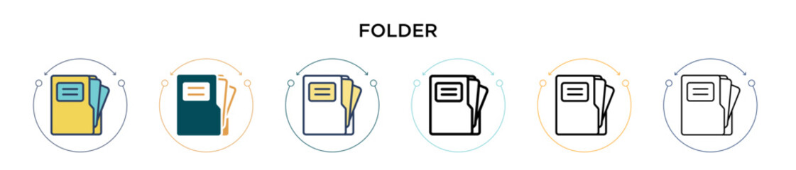 Poster - folder icon in filled, thin line, outline and stroke style. vector illustration of two colored and b