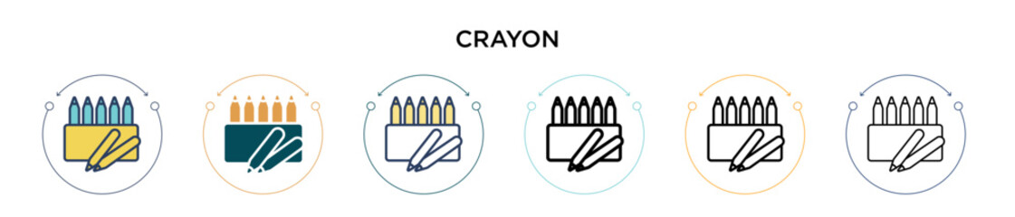 Poster - Crayon icon in filled, thin line, outline and stroke style. Vector illustration of two colored and black crayon vector icons designs can be used for mobile, ui, web