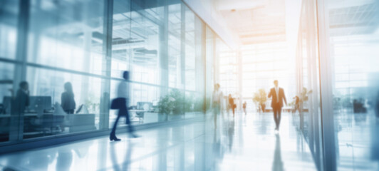 Silhouettes of business people communicating and walking over in white glass office background modern cityscape background. Business lifestyle, Toned image double exposure, blurred