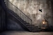Background design old wall house with stairs for vintage professional photography Generative AI Illustration