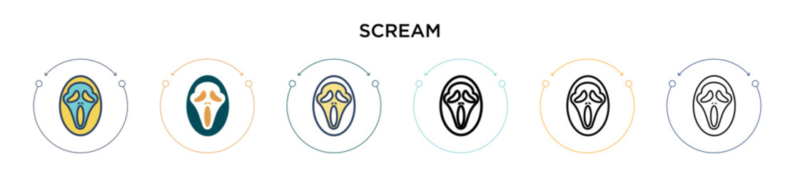 Poster - scream icon in filled, thin line, outline and stroke style. vector illustration of two colored and b