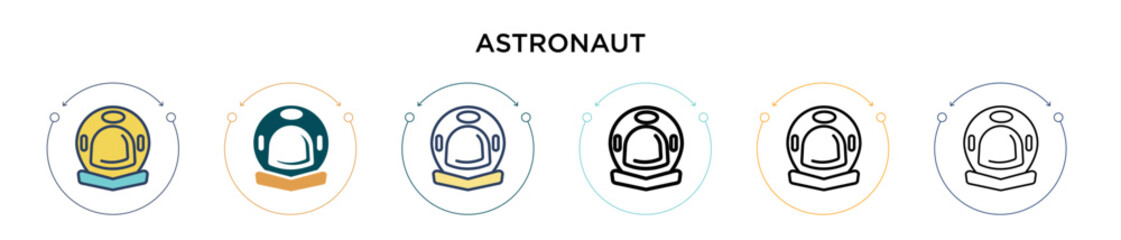 Wall Mural - Astronaut icon in filled, thin line, outline and stroke style. Vector illustration of two colored and black astronaut vector icons designs can be used for mobile, ui, web