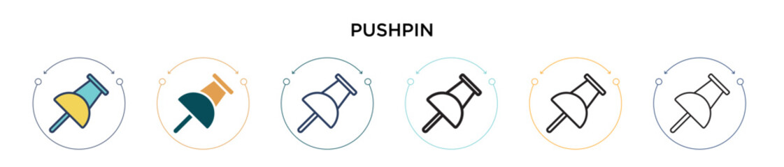 Poster - pushpin icon in filled, thin line, outline and stroke style. vector illustration of two colored and 