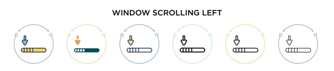 Poster - Window scrolling left icon in filled, thin line, outline and stroke style. Vector illustration of two colored and black window scrolling left vector icons designs can be used for mobile, ui, web