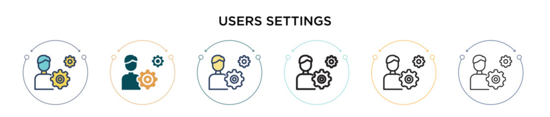 Poster - Users settings icon in filled, thin line, outline and stroke style. Vector illustration of two colored and black users settings vector icons designs can be used for mobile, ui, web
