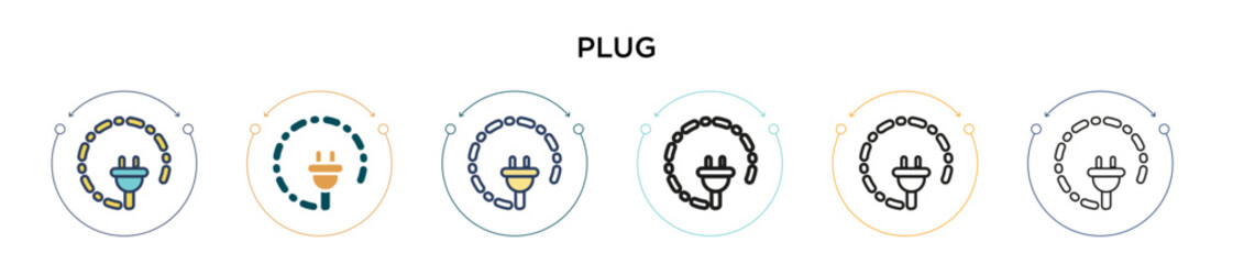 Poster - plug icon in filled, thin line, outline and stroke style. vector illustration of two colored and bla