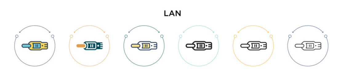 Lan icon in filled, thin line, outline and stroke style. Vector illustration of two colored and black lan vector icons designs can be used for mobile, ui, web