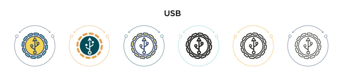 Poster - usb icon in filled, thin line, outline and stroke style. vector illustration of two colored and blac