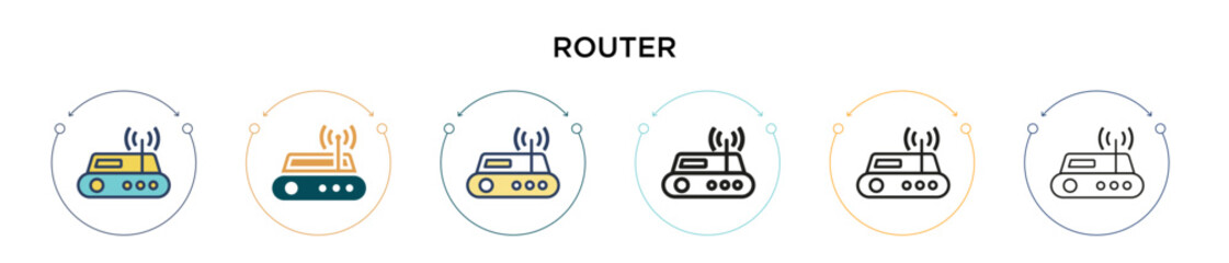 Poster - router icon in filled, thin line, outline and stroke style. vector illustration of two colored and b