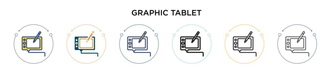 Poster - graphic tablet icon in filled, thin line, outline and stroke style. vector illustration of two color