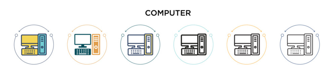 Poster - computer icon in filled, thin line, outline and stroke style. vector illustration of two colored and