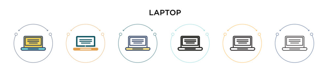 Poster - Laptop icon in filled, thin line, outline and stroke style. Vector illustration of two colored and black laptop vector icons designs can be used for mobile, ui, web