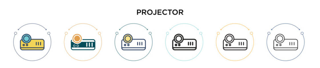 Poster - projector icon in filled, thin line, outline and stroke style. vector illustration of two colored an