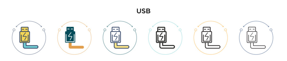 Poster - usb icon in filled, thin line, outline and stroke style. vector illustration of two colored and blac