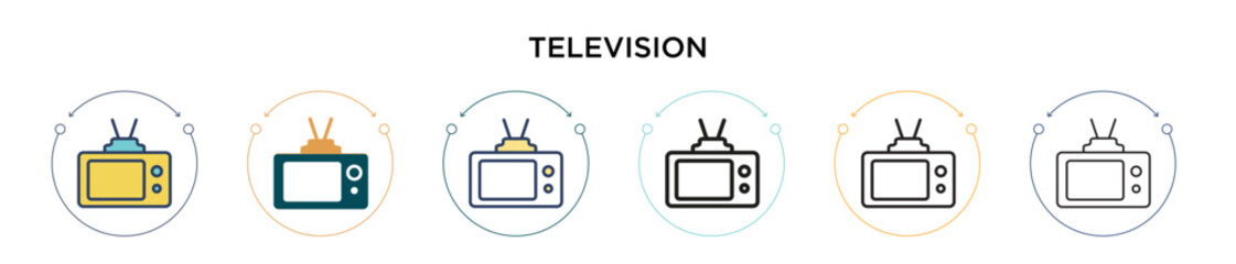 Television icon in filled, thin line, outline and stroke style. Vector illustration of two colored and black television vector icons designs can be used for mobile, ui, web