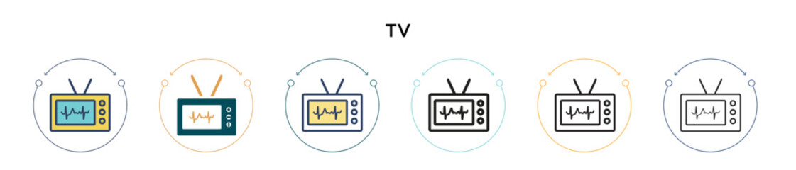 Poster - tv icon in filled, thin line, outline and stroke style. vector illustration of two colored and black