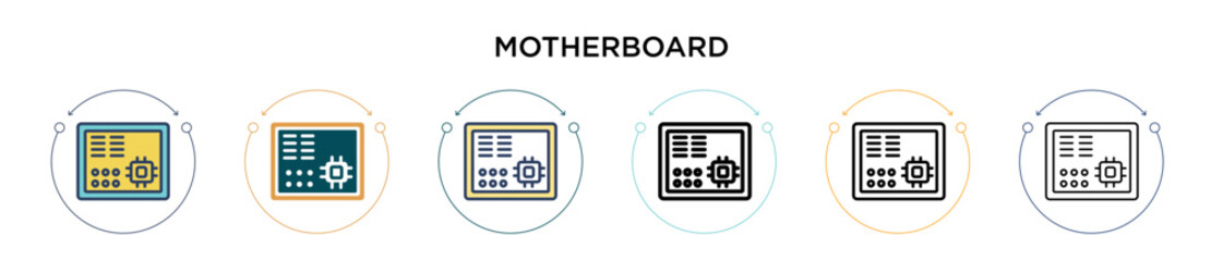 Poster - Motherboard icon in filled, thin line, outline and stroke style. Vector illustration of two colored and black motherboard vector icons designs can be used for mobile, ui, web