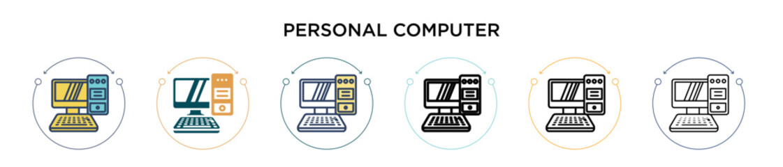 Poster - personal computer icon in filled, thin line, outline and stroke style. vector illustration of two co