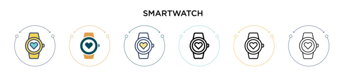 Poster - smartwatch icon in filled, thin line, outline and stroke style. vector illustration of two colored a