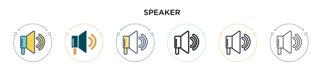 Poster - speaker icon in filled, thin line, outline and stroke style. vector illustration of two colored and 